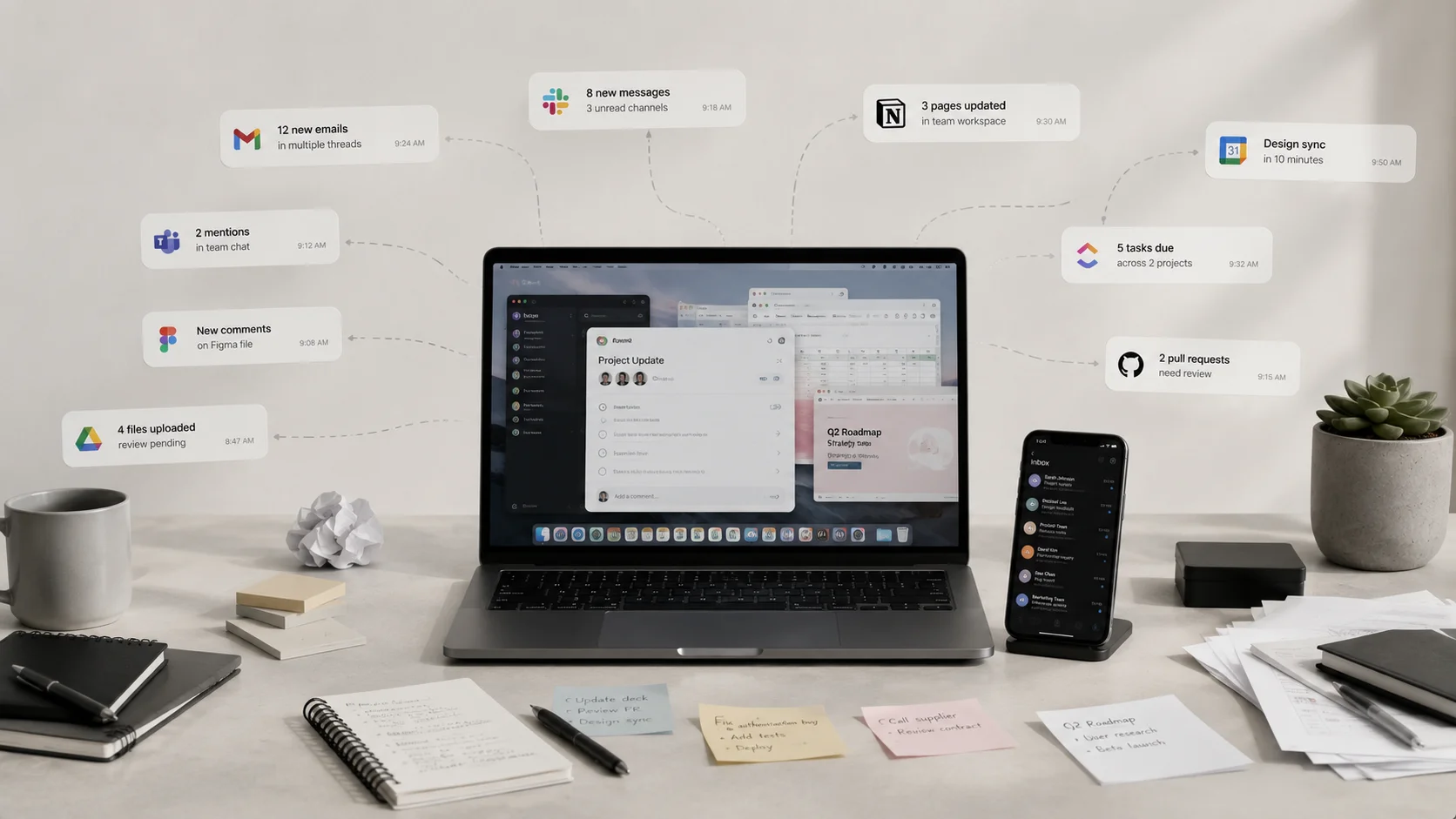 Minimal photography illustrating fragmented digital workflows